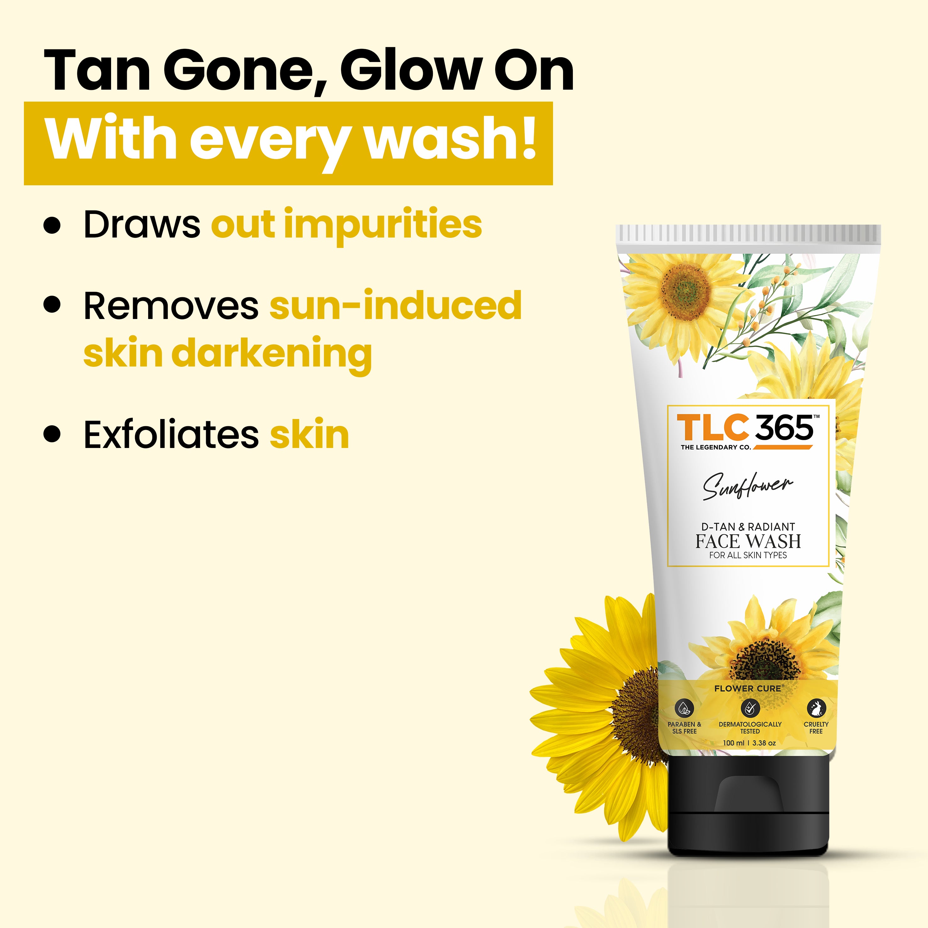 Sunflower D-Tan Combo Face Wash & Scrub - Effortless Tan Removal, Gentle Exfoliation