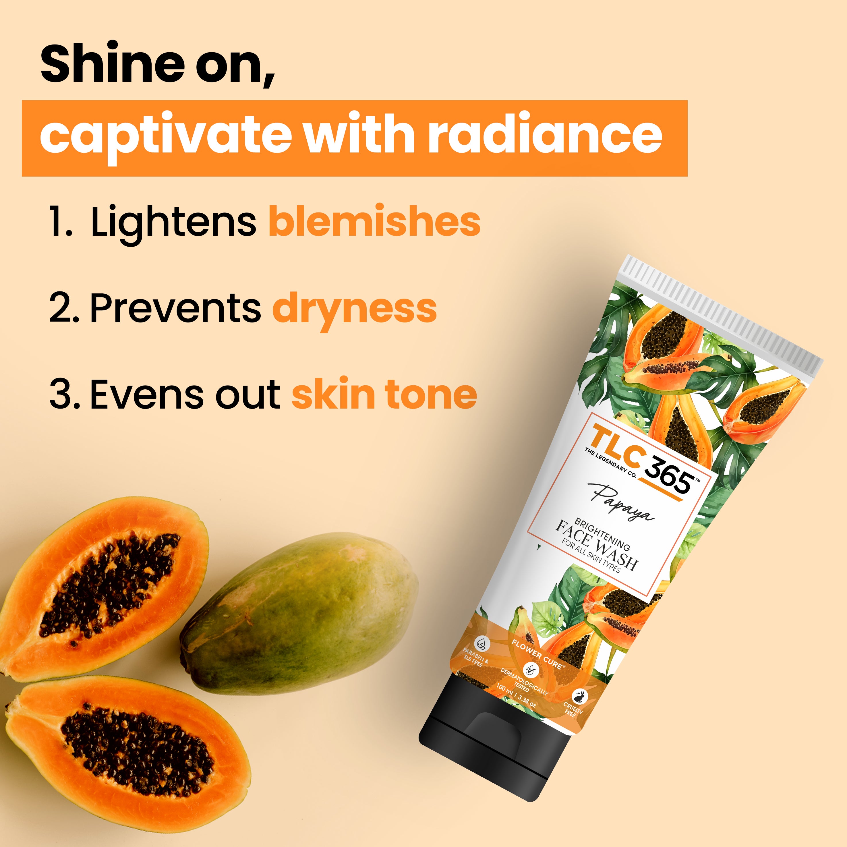 Papaya Brightening Face Wash with Vitamin E and Green Tea for Dark Spot Reduction