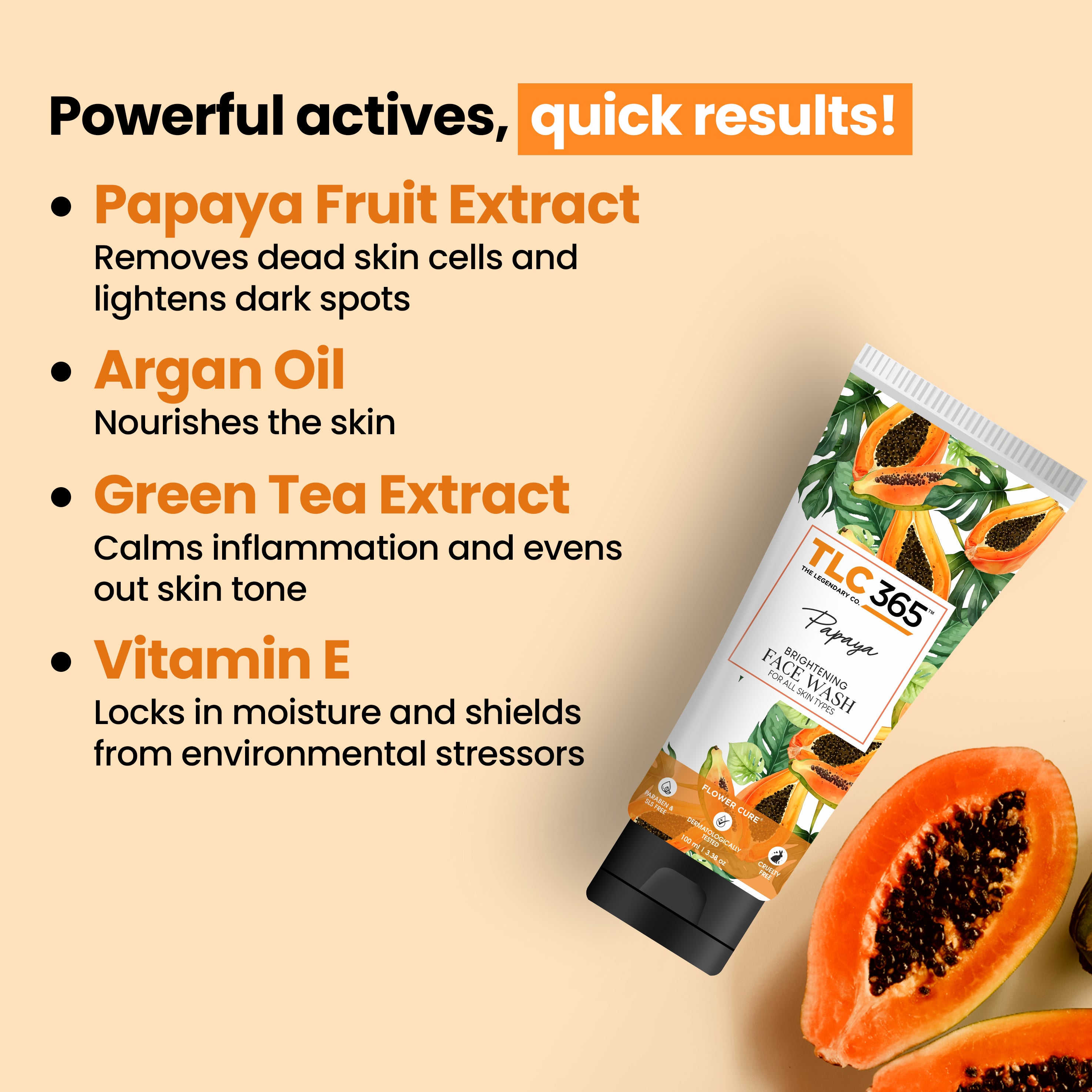 Papaya Brightening Face Wash with Vitamin E and Green Tea for Dark Spot Reduction