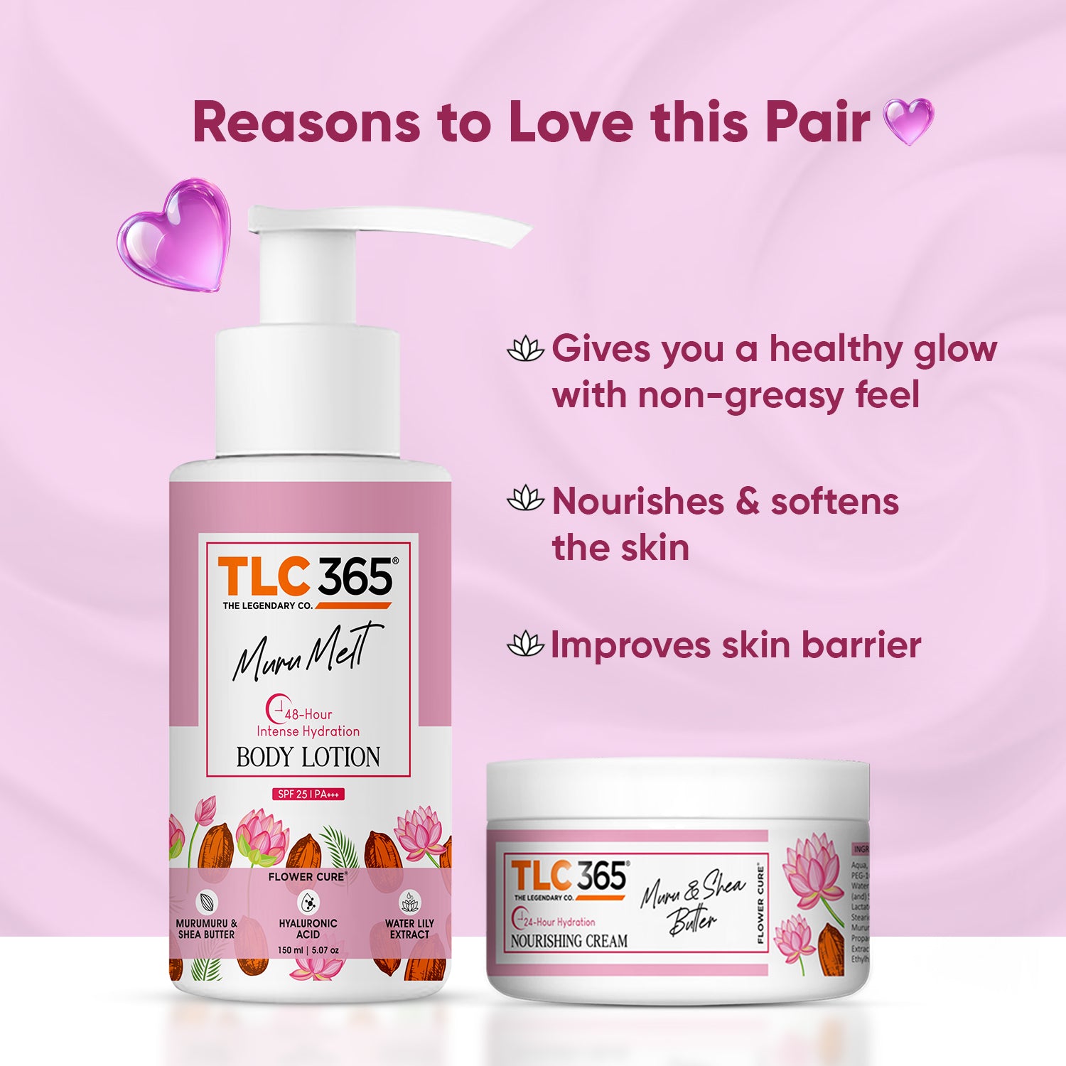 TLC365 Muru & Shea Butter Moisturising Cream & Muru Melt Body Lotion SPF25 PA+++ Combo (Cream+Lotion)